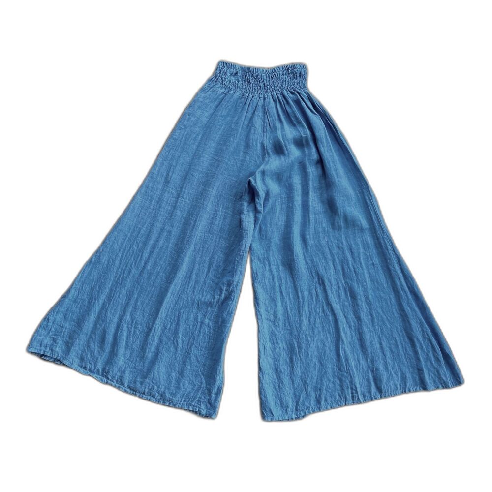 Made In Italy Blue 100% Linen Wide Leg Pants Trousers Women's Size Small - Picture 6 of 12